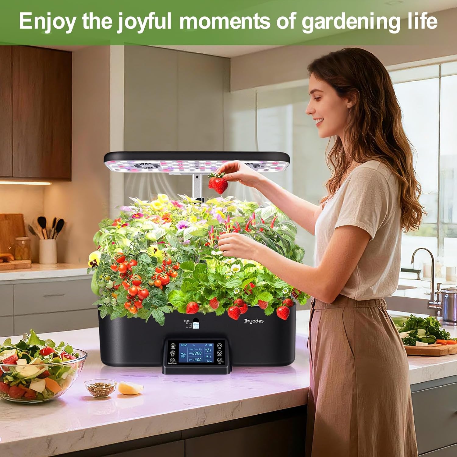 Système de culture hydroponique d'intérieur avec paramètres de programme d'éclairage intelligents, pots de jardin d'herbes légères à spectre complet, 17 capsules, noir