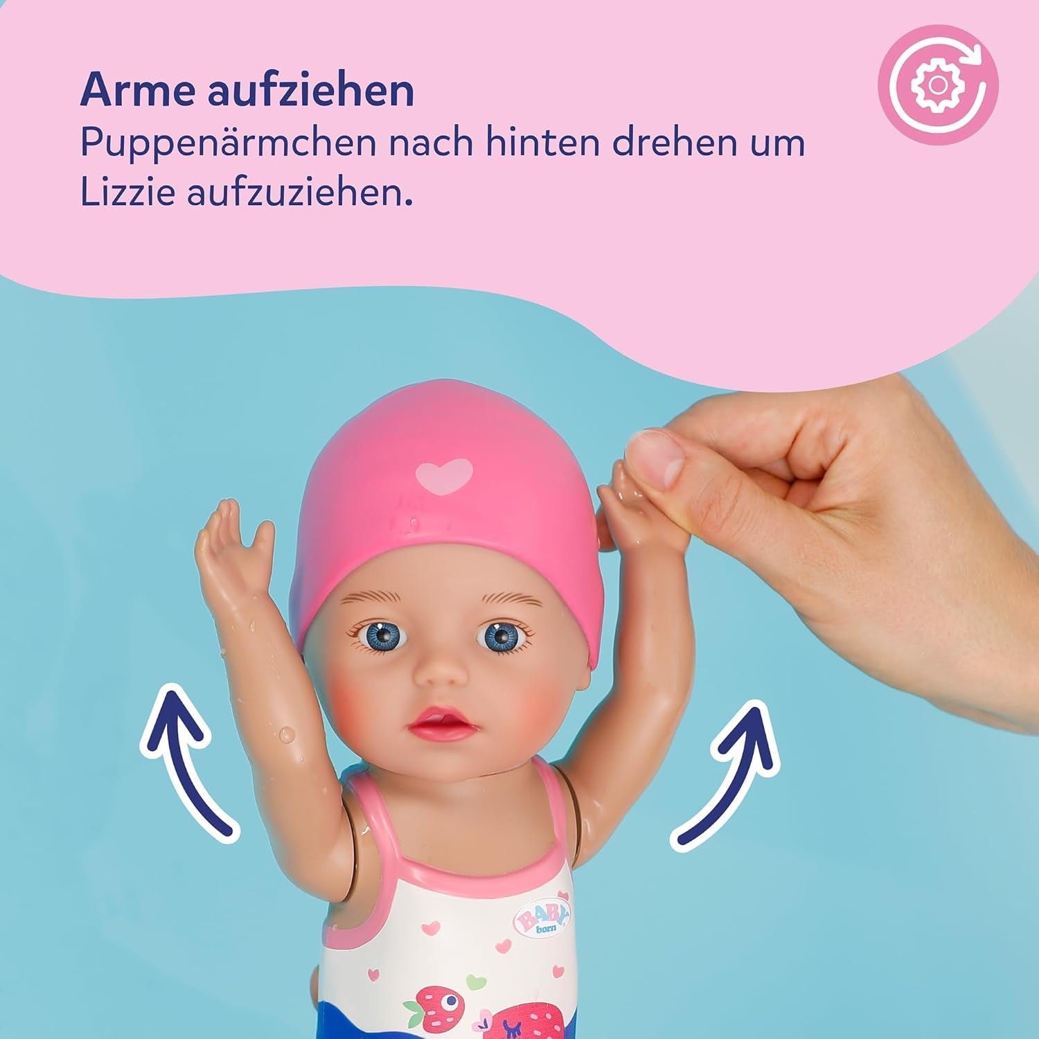 BABY Born Schwimmende Lizzie 30cm, Aufzieh-Badepuppe, wasserfest, funktioniert ohne Batterien, für Kinder ab 1 Jahr