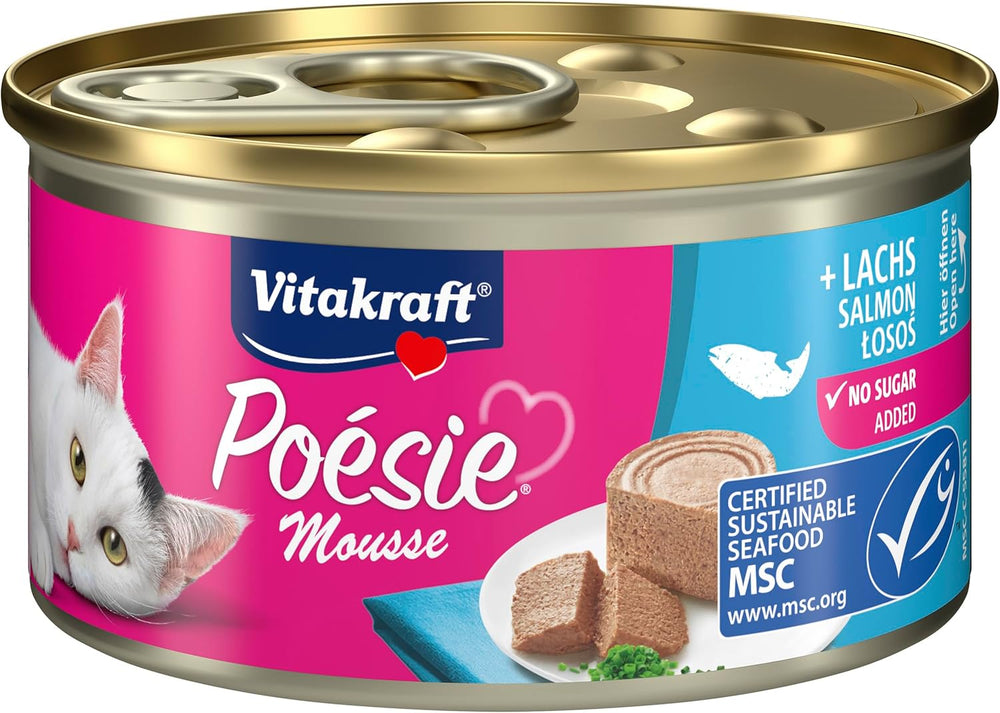 Vitakraft Poésie Mousse, nourriture humide pour chat, mousse aérée, au saumon, sans sucre ni céréales ajoutés (12 x 85g)