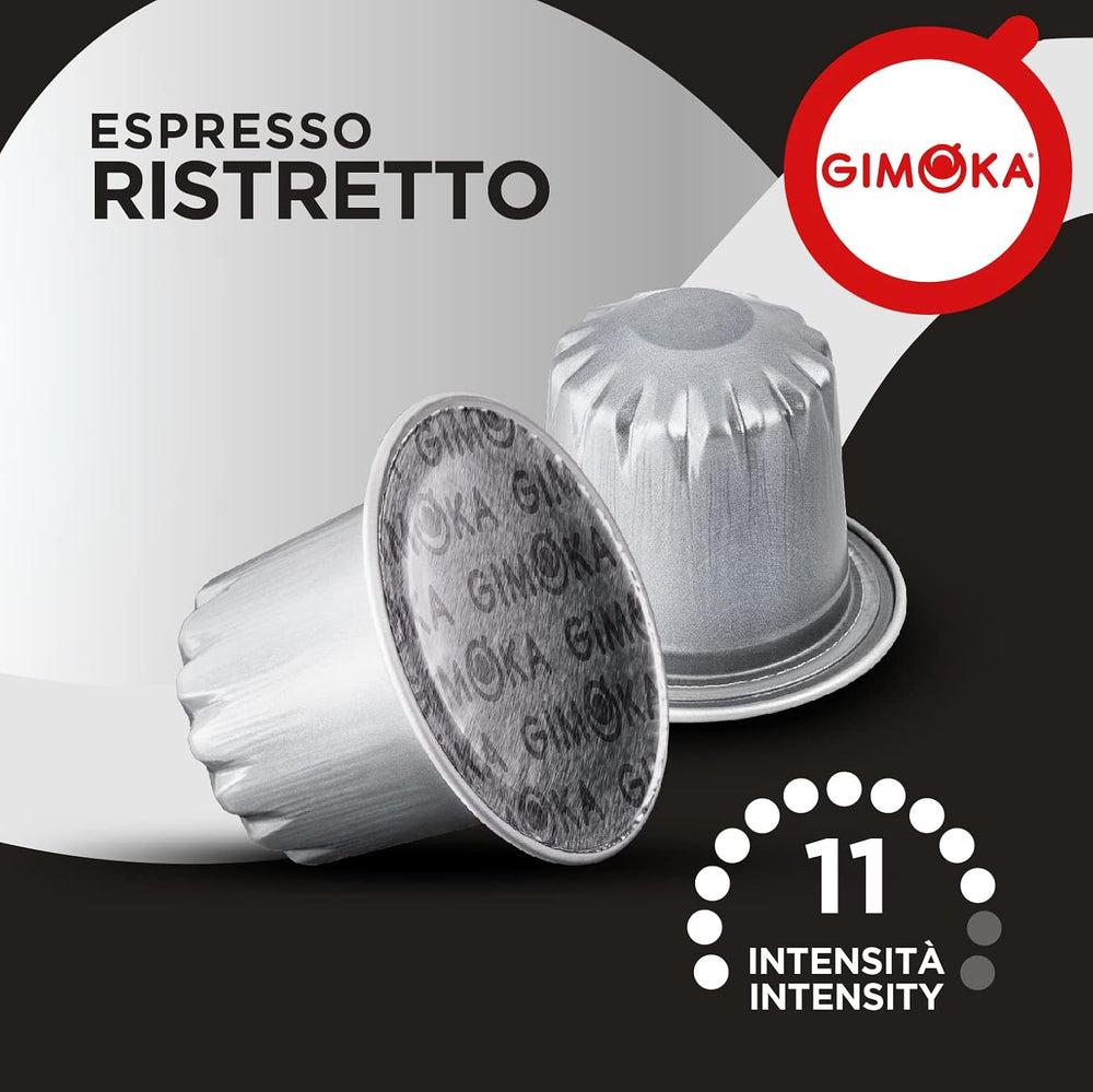 Gimoka Kaffeekapseln Espresso Ristretto, Intensität 11/13-100 Kapsel aus Aluminium - Compatible avec Nespresso* Haushalts-Espressomaschinen - 100 Stück (10 x 10 Getränke) - Hergestellt en Italien