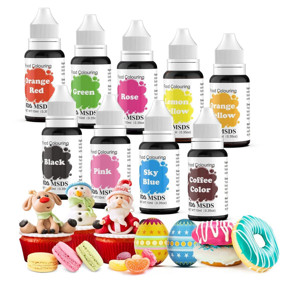 Colorant alimentaire 9 x 10 ml, colorant alimentaire liquide – ensemble de colorants alimentaires pour décorer des gâteaux, macarons, beignets, fudge, glaçage, savons DIY, crème glacée, colorant pour savon, colorant pour pistolet pulvérisateur
