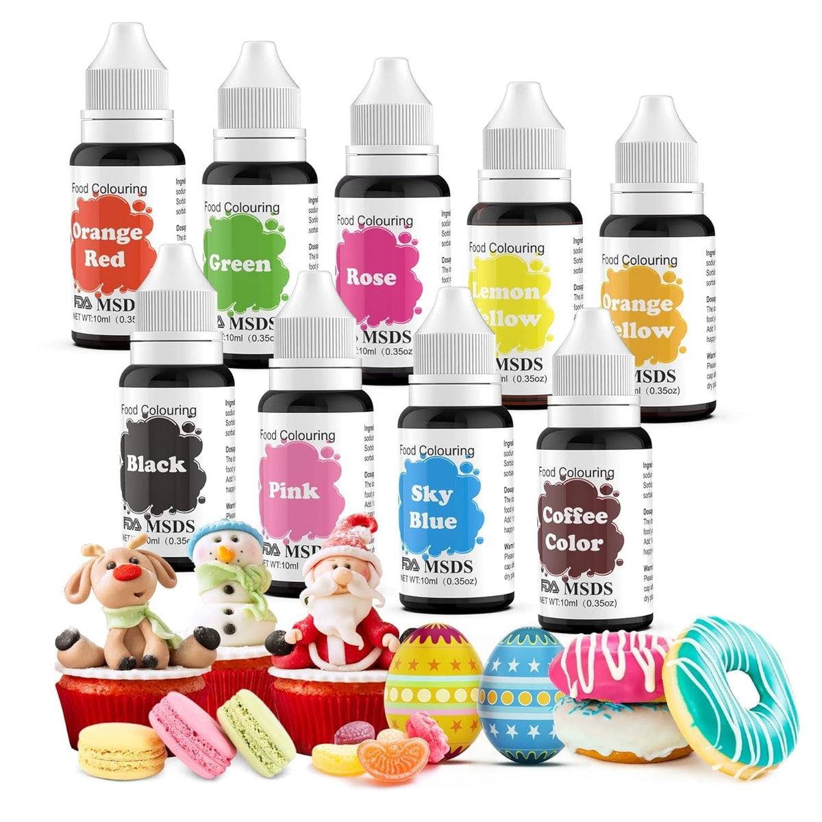 Colorant alimentaire 9 x 10 ml, colorant alimentaire liquide – ensemble de colorants alimentaires pour décorer des gâteaux, macarons, beignets, fudge, glaçage, savons DIY, crème glacée, colorant pour savon, colorant pour pistolet pulvérisateur