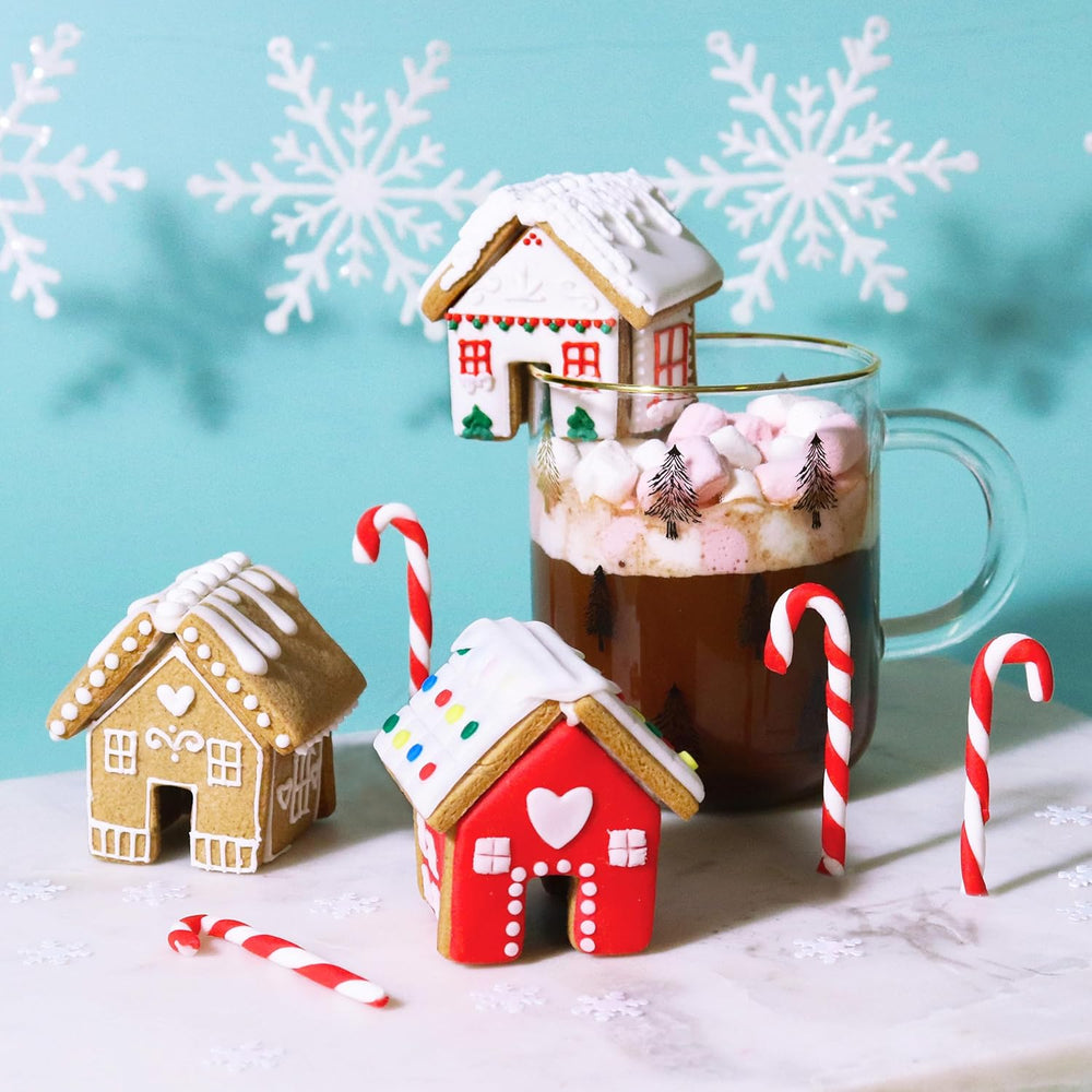 Lot de 3 emporte-pièces de Noël, mini maison en pain d'épices, chauffe-tasse, rouge