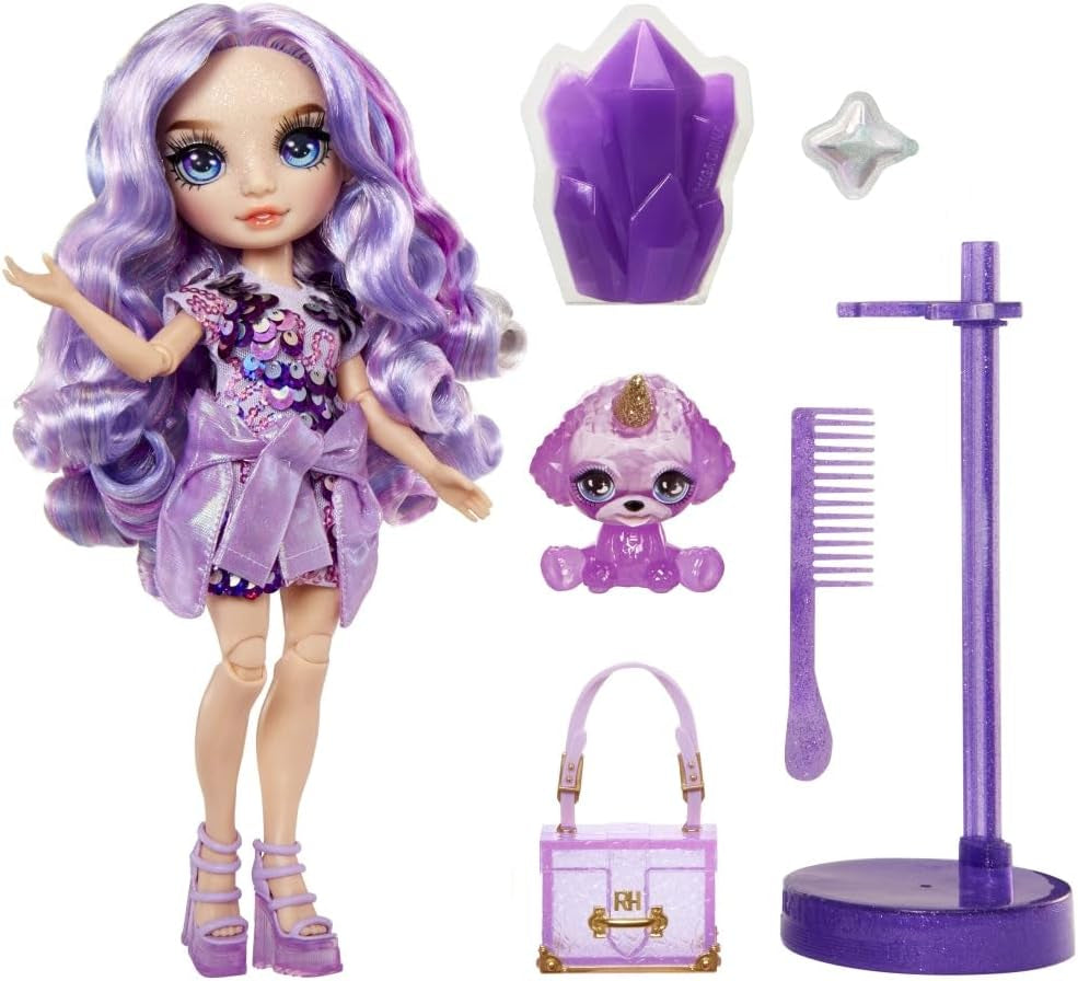 Rainbow High Fashion Doll avec Slime et Pet - Violet - Poupée Pailletée 28 cm avec Glitter Slime, Magic Pet et Accessoires de Mode - Jouet pour Enfants - Idéal pour 4-12 Ans