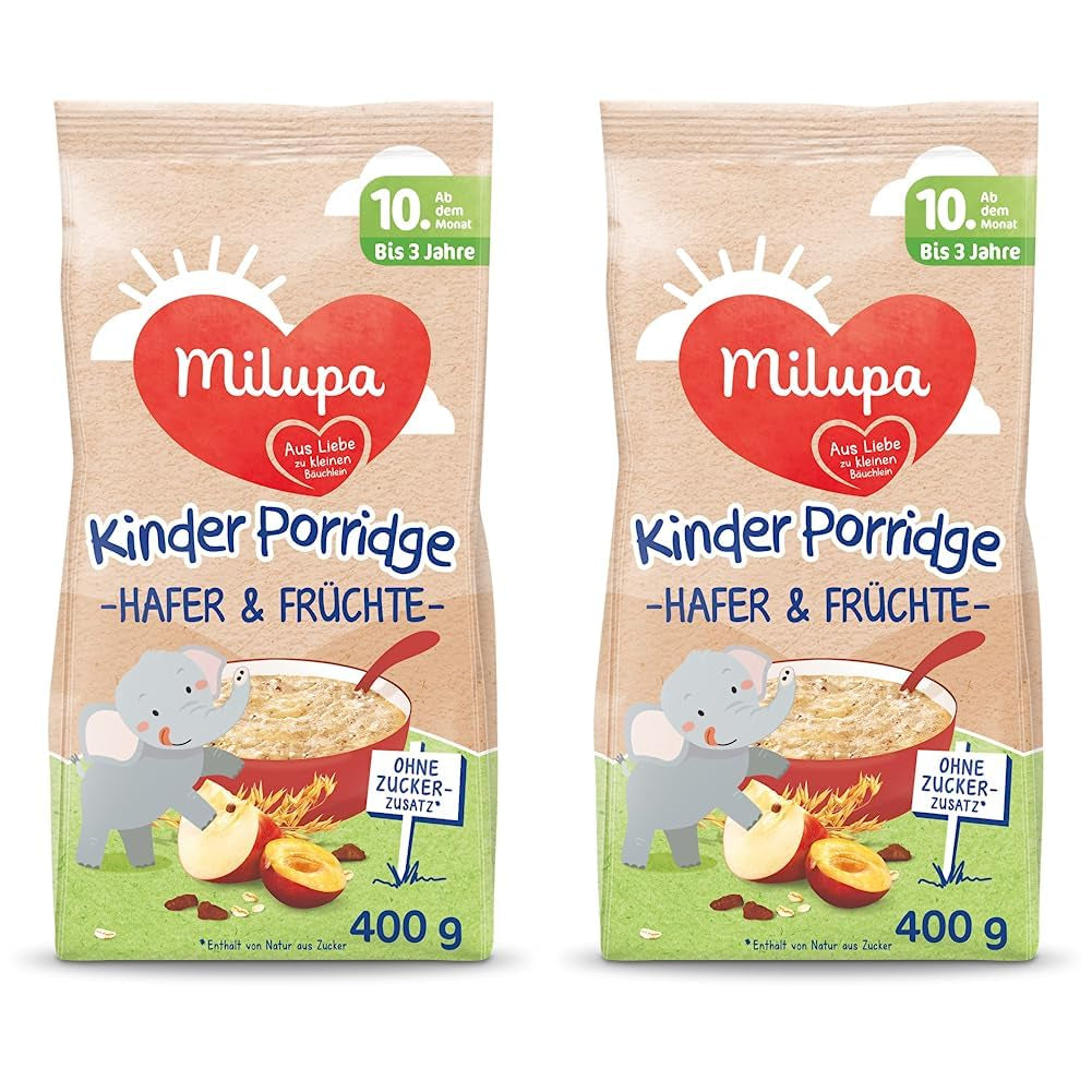 Milupa Baby Porridge - Bouillie d'avoine et de fruits 10 mois à 3 ans Nourriture pour bébé 1 x 400 g (Pack de 2)