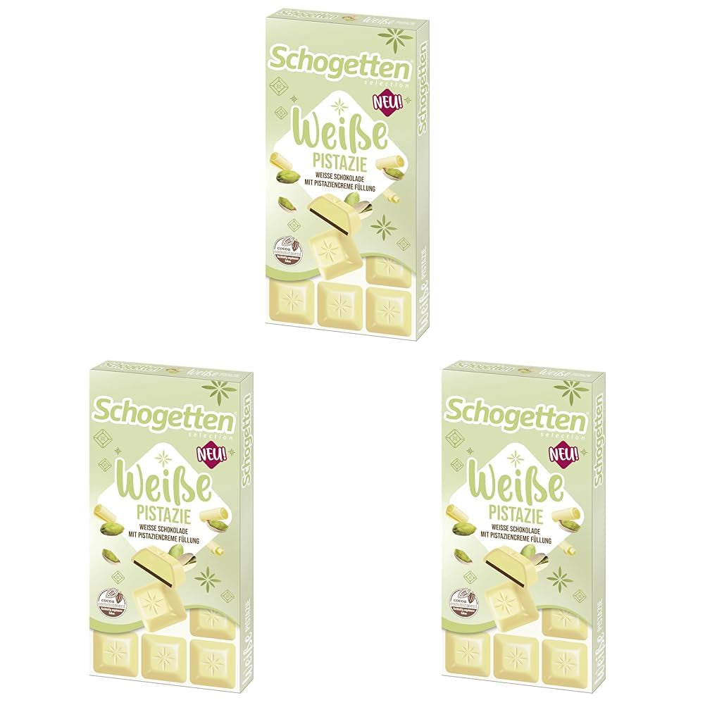 Schogetten Pistache Blanche | Chocolat blanc fourré à la crème de pistache | 100g | Idéalement portionné (paquet de 3)