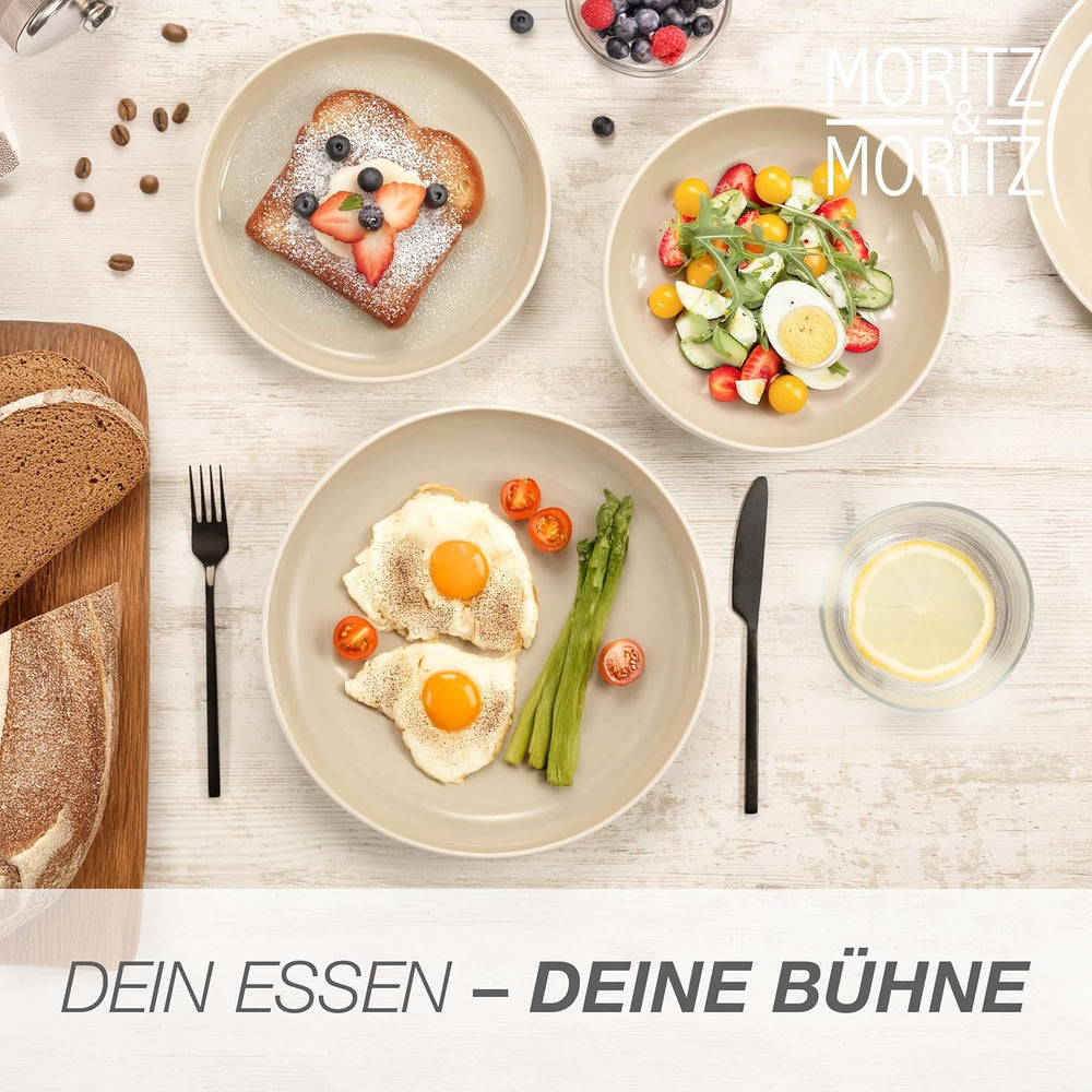 Moritz & Moritz CAVO service de table en grès pour 12 personnes, 36 pièces - Service de table moderne couleur sable - Service combiné facile d'entretien avec assiettes et bols - Service à café