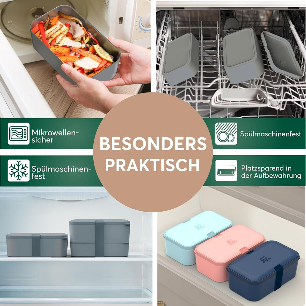 Boîte à lunch Umami pour adultes, boîte à bento empilable avec 4 couverts et compartiments, boîte à lunch adulte, récipient à salade à emporter, boîte à lunch pique-nique/bureau, gris anthracite, boîtes de conservation des aliments 1500 ml Naty Shop