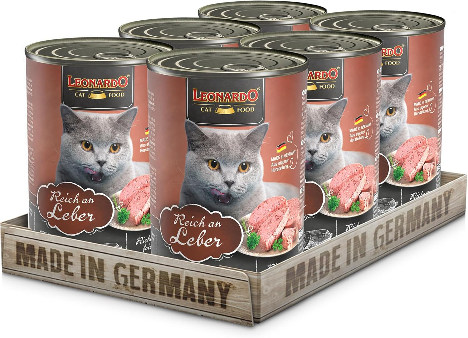 LEONARDO Hrană umedă [6x400g ficat] | Hrană umedă fără cereale pentru pisici | Hrană umedă completă la conservă