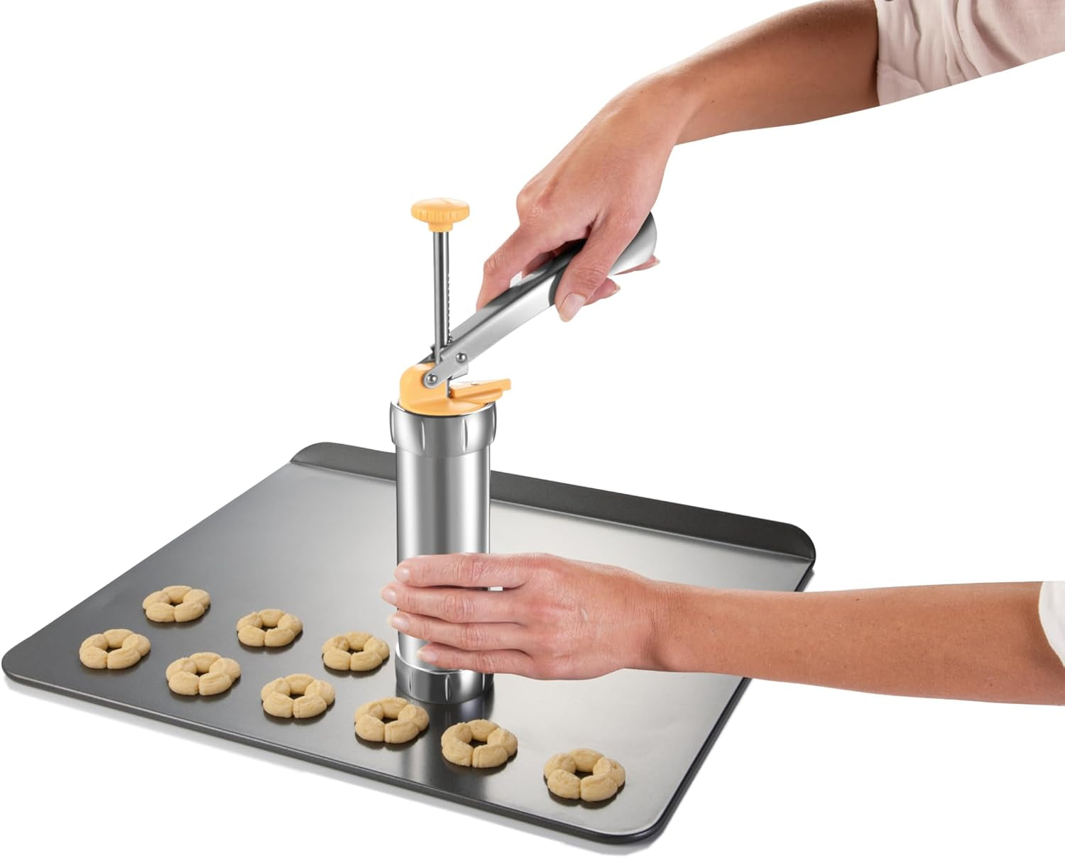 Presse à pâtisserie en acier inoxydable Tescoma DELÍCIA | Polyvalence maximale pour la décoration de biscuits et de gâteaux | 20 disques décoratifs et 4 buses de décoration | Durabilité et qualité |