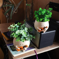 Smiley Face Pots de fleurs Tête de résine mignonne Collier de perles Pot de fleur Guitare unique Intérieur Extérieur Succulent Pot de fleur Idée cadeau pour maman