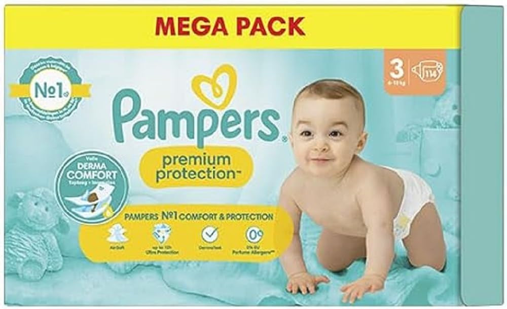 Pampers Premium Protection Taille 6, 74 couches, 13 kg+, #1 pour le confort et la protection des peaux sensibles