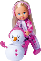 Simba 105733646 - Evi Love Snow, poupée dans une jolie combinaison de neige avec un bonhomme de neige à construire, 12 cm, à partir de 3 ans
