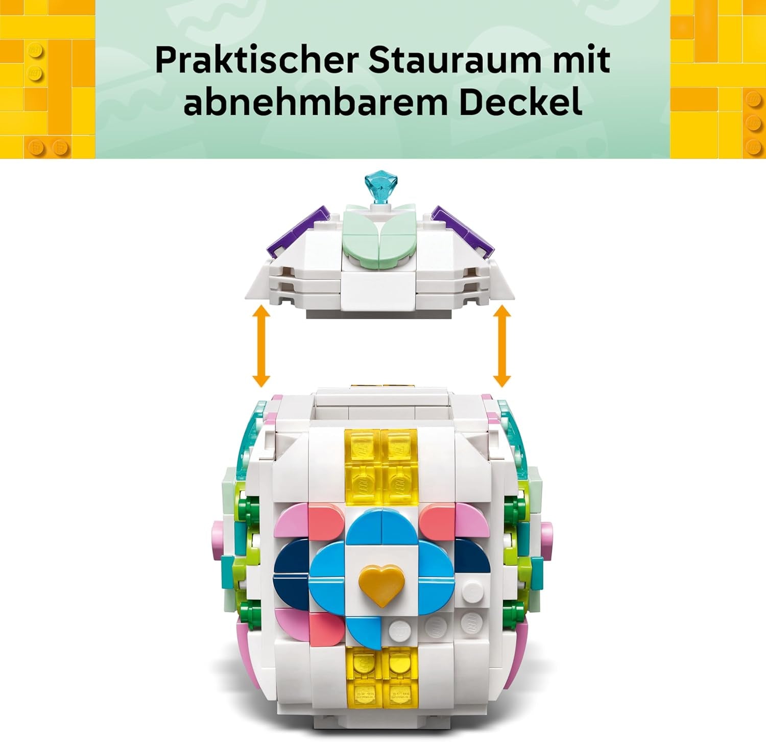 LEGO Verziertes Osterei - Mit bunten Elementen, goldenem Herz & Edelstein - Kreative Kinderzimmer Deko - DIY Set zum Bauen und Sammeln - Geschenk für Mädchen & Jungen ab 9 Jahren - 40816