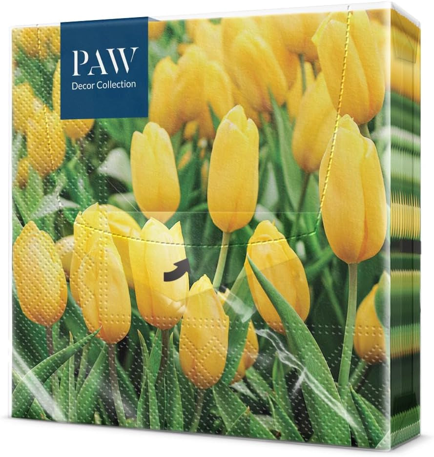 PAW - Șervețele 3 straturi (33 X 33 Cm) I 20 bucăți I Perfect pentru zile de naștere, petreceri, nunți, comuniuni și sărbători I Decor de masă Șervețele de hârtie elegante - Eucalipt auriu I Eucalipt auriu