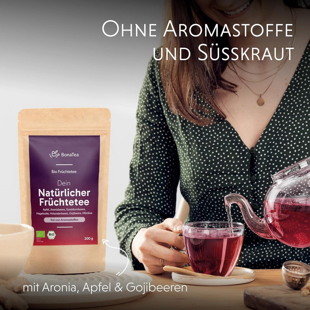 Ceai natural din fructe BIO vrac, fără arome, delicat și natural, cu fructe de cătină, fructe de soc și fructe de aronia, 200 g