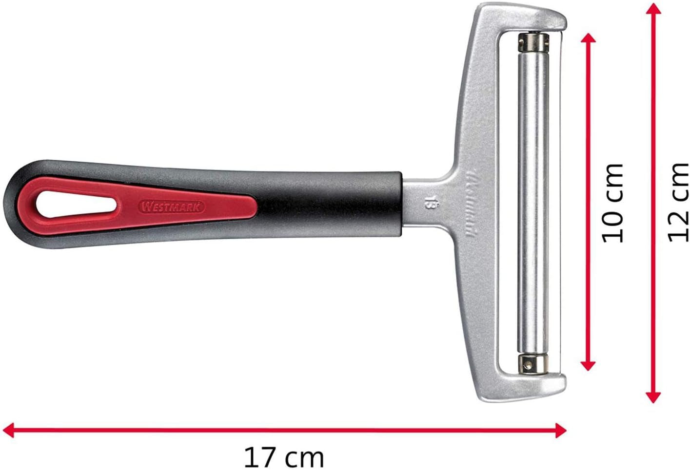 Trancheuse à fromage Westmark avec rouleau et fil de coupe remplaçable, épaisseur de coupe variable, largeur : 12 cm, acier inoxydable/aluminium/plastique, noir/rouge, 29272260, 17 x 12 x 2 cm