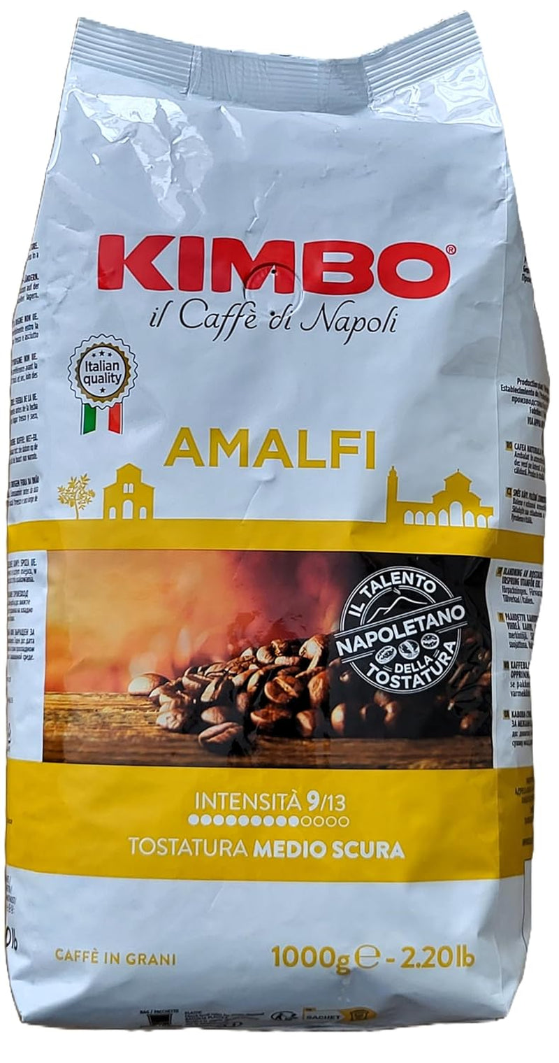 Café en grains Amalfi entier (100% Arabica), torréfaction moyenne, sac de 1 kg