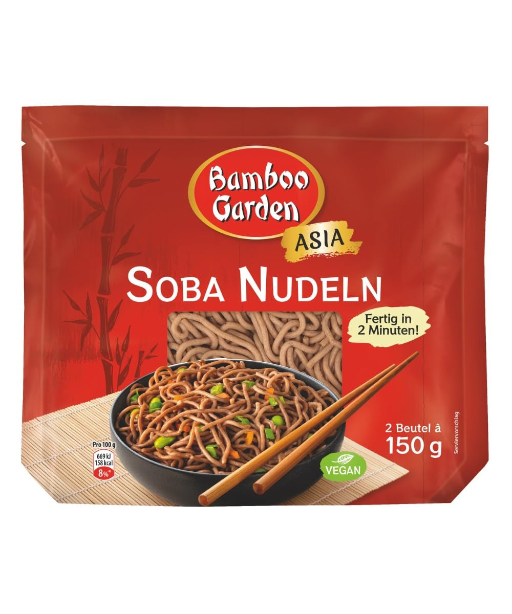 Jardin de bambous - Soba Nudeln vorgekocht | Zuberitet en 2 minutes | Végétalien | 300 g en sachet