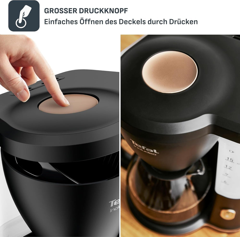 Tefal Includeo Filter Machine à Expresso, Machine à Expresso Extrêmement Facile à Utiliser, Adaptée aux Droitiers et aux Gauchers, Ouverture Automatique du Couvercle, 1,25 L, 10 à 15 Tasses, CM533811