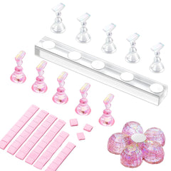 Makartt Porte-ongles en acrylique, Porte-ongles magnétique, Porte-ongles, Porte-ongles rose transparent avec 48 mastics adhésifs