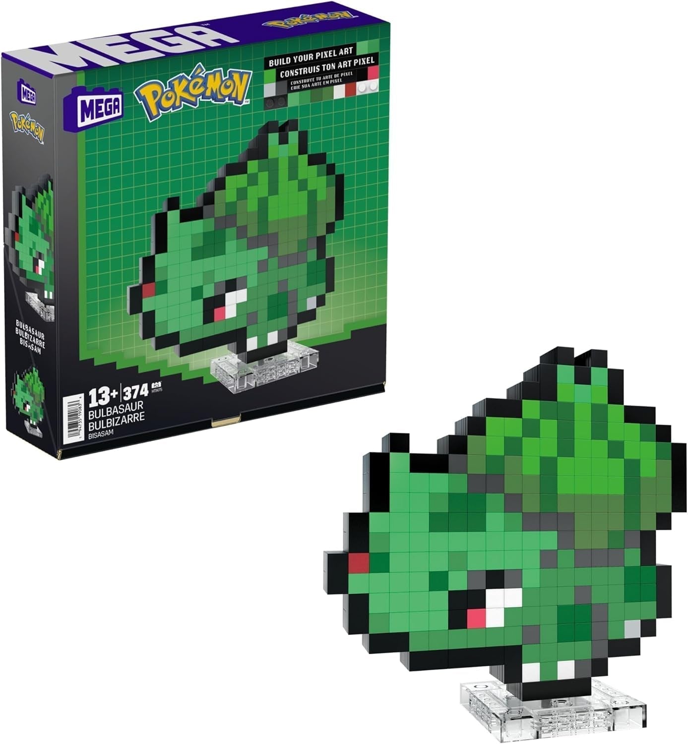 MEGA Pokémon Glumanda - Figură construibilă în aspect retro, Pixel Art, Inclusiv bază pentru montare pe perete, Pentru constructori și colecționari adulți, HTH76 Action figures Naty Shop Bisasam