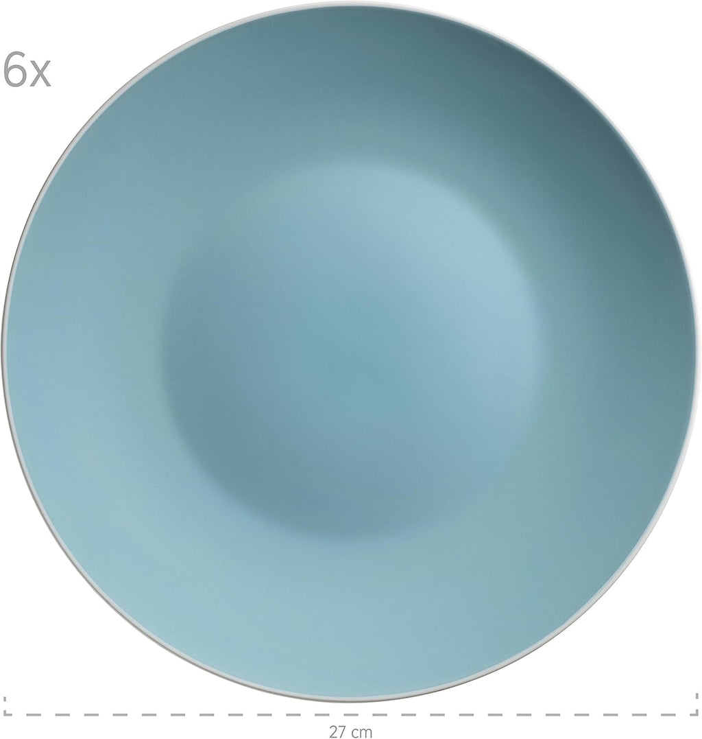 MÄSER 931770 Serie Elissa Modernes Geschirr Set Für 6 Personen in Türkis Mit Weißem Rand, 24-Teiliges Kombiservice, Steinzeug Seturi vesela masa Naty Shop