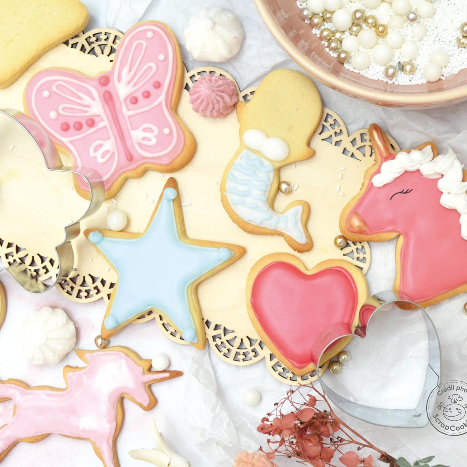ScrapCooking - Lot de 16 emporte-pièces Licorne - Emporte-pièces - 16 pièces - Arc-en-ciel, Fée, Sirène, Couronne, Fleur - Moule à pâtisserie - Emporte-pièces en acier inoxydable - 2027