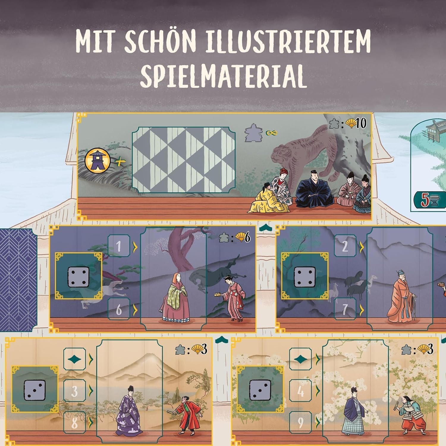 KOSMOS 683948 Le Château Blanc, à la Cour du Daimyo, jeu de stratégie avec un mécanisme de dés spécial, jeu de société pour 1 à 4 joueurs à partir de 12 ans, jeu pour les connaisseurs