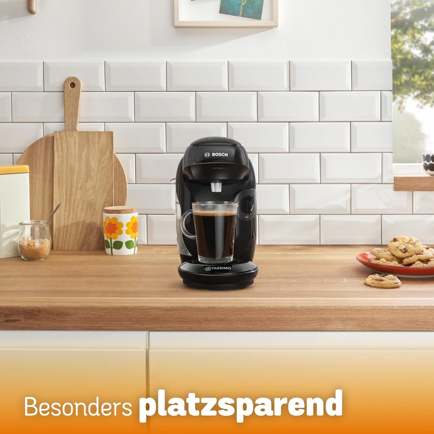 Bosch Tassimo Style TAS112E Machine à expresso à capsules, plus de 70 boissons, convient à toutes les tailles de tasses, entièrement automatique, durable, peu encombrant, 1400 W, noir
