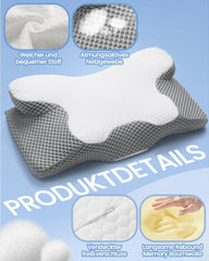 Oreiller cervical 2 en 1 Oreiller en mousse à mémoire de forme Oreiller orthopédique ergonomique 2 hauteurs de couchage Oreiller de soutien du cou pour soutien latéral/dos/ventre Oreillers orthopédiques cervicaux Naty Shop