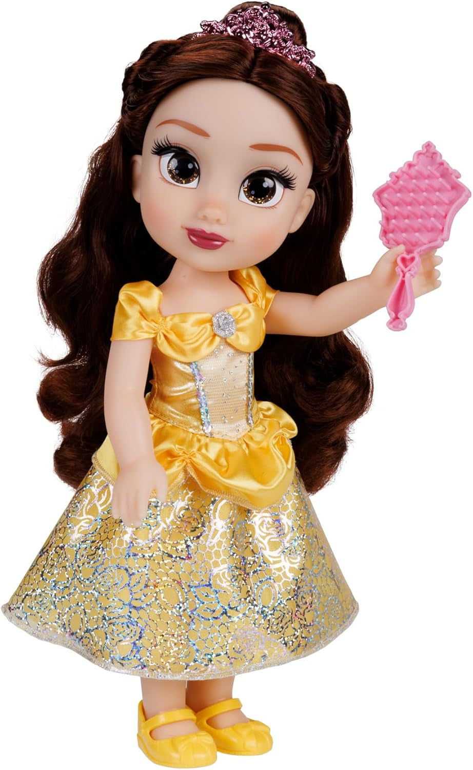Disney Princess Rapunzel Puppe 35cm, reflektierende Glitzeraugen, bewegliche Gelenke, ausziehbares Kleid, Schuhe, Krone, langes Blondes Haar, für Mädchen ab 3 Jahren