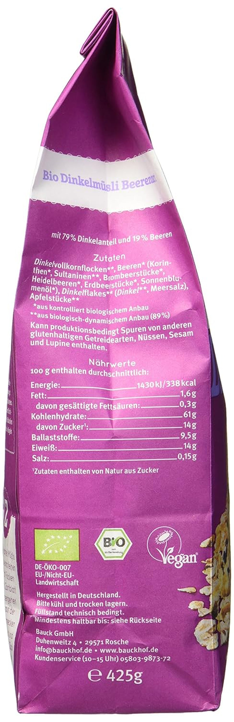 Muesli aromatisé aux baies d'épeautre Hof, non sucré, 425 g