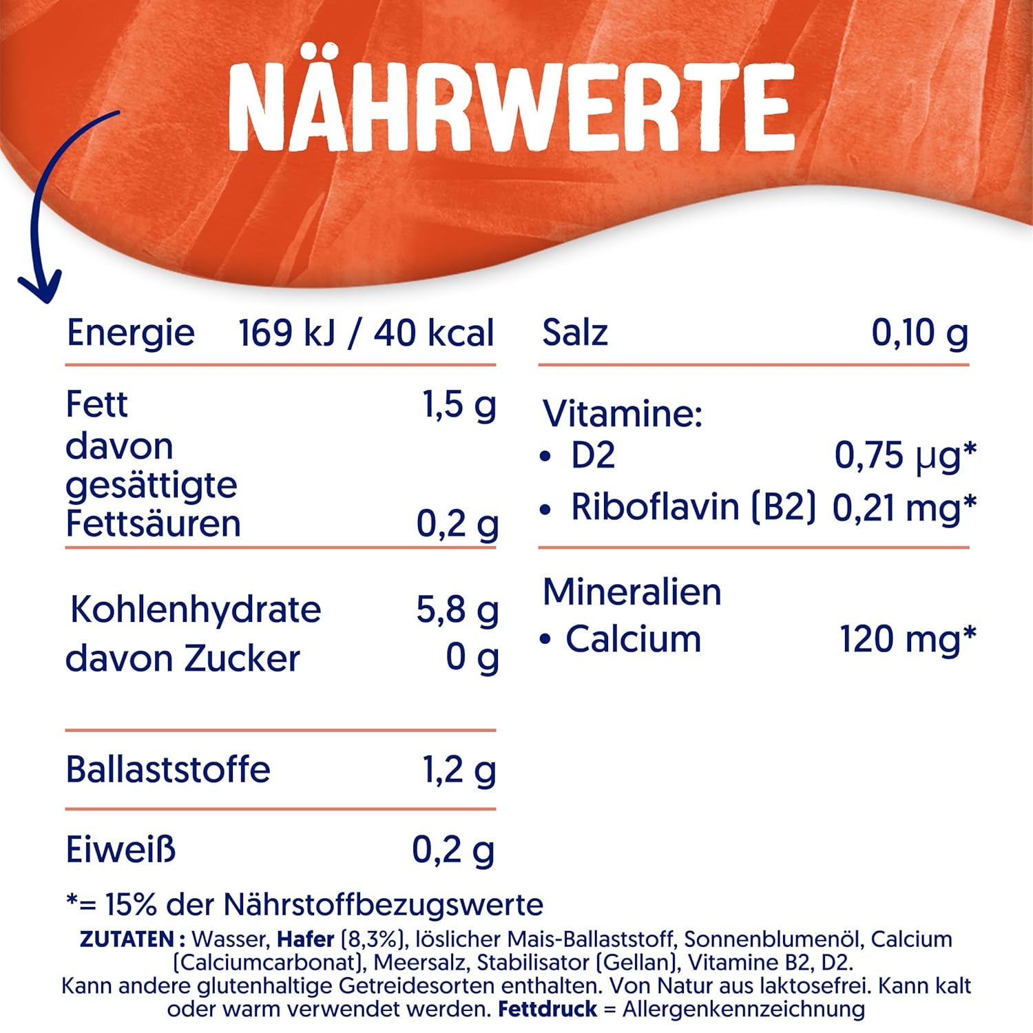 Alpro Haferdrink ohne Zucker – Milchalternative auf Haferbasis – Vegan et sans lactose – Riche en substances de ballast, calcium et vitamines – 8 x 1 L