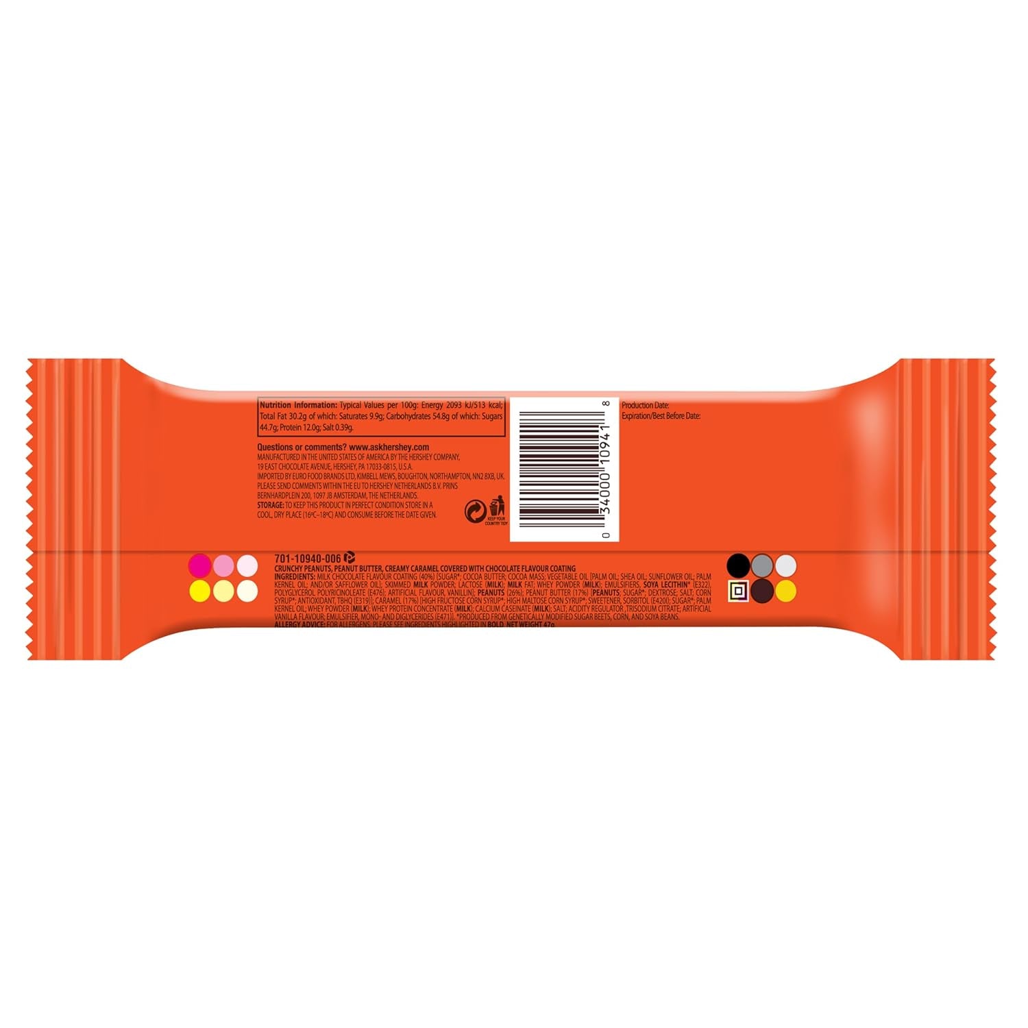 Beurre de cacahuète nutritif - Barres de chocolat au beurre de cacahuète : 18 pièces (18 x 47g)
