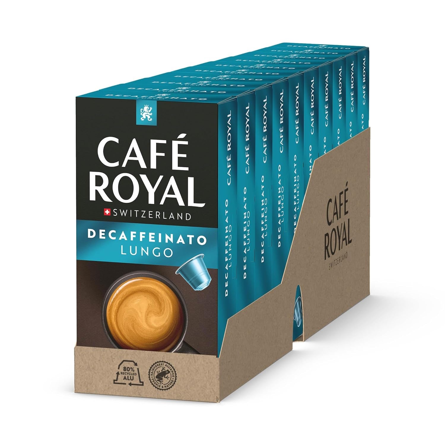 Café Royal Lungo Decaffeinato – Capsules de café compatibles Nespresso®, 100 % Arabica, Intensité 5/12, Rainforest Alliance, décaféiné, 100 capsules