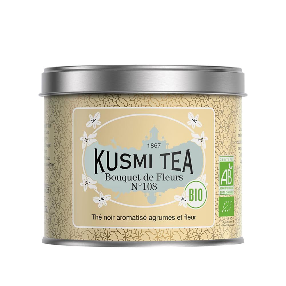Kusmi Tea - Earl Grey Intense - Ceai negru Earl Grey organic cu bergamotă puternică și lămâie picantă - Ceai vrac - Cutie metalică de 100 g - Cantitate pentru aproximativ 50 de cești