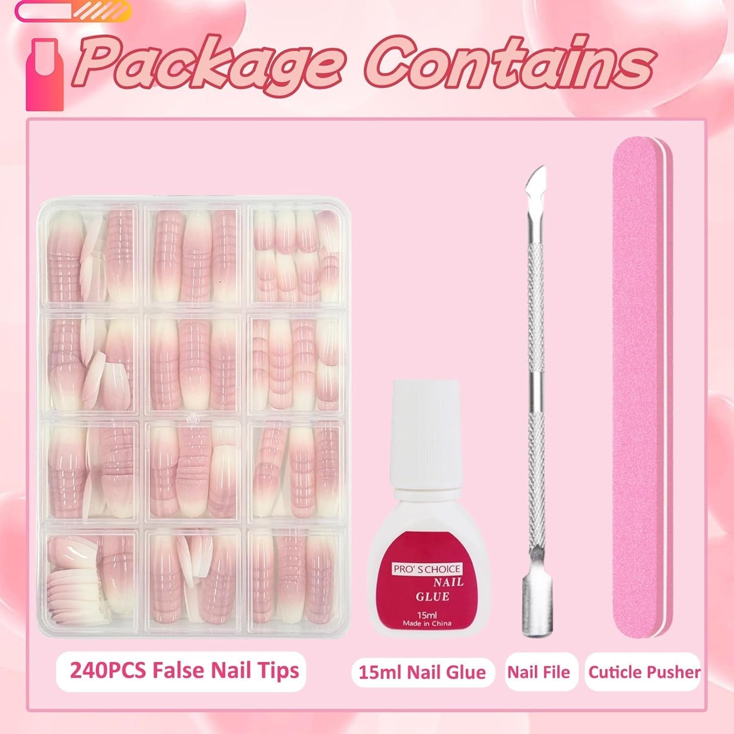 Set de vârfuri pentru unghii false - 240 de bucăți unghii false franțuzești pentru lipit - Unghii artificiale scurte, pătrate, pentru manichiură, pentru femei și bărbați (gradient scurt de sicriu)
