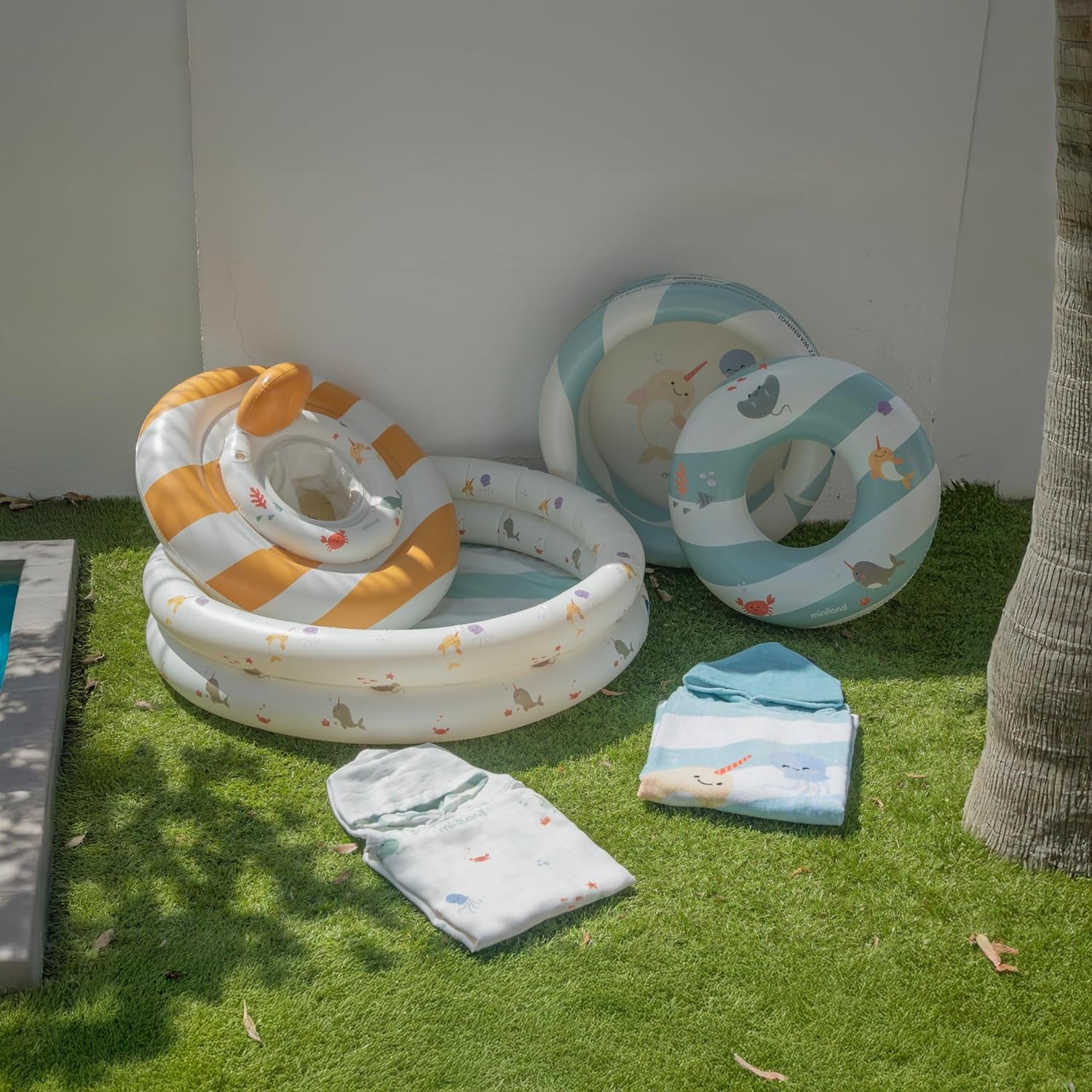 Miniland - Piscine Bébé Gonflable 100cm, Piscine Bébé Ronde Compacte et Sécurisée