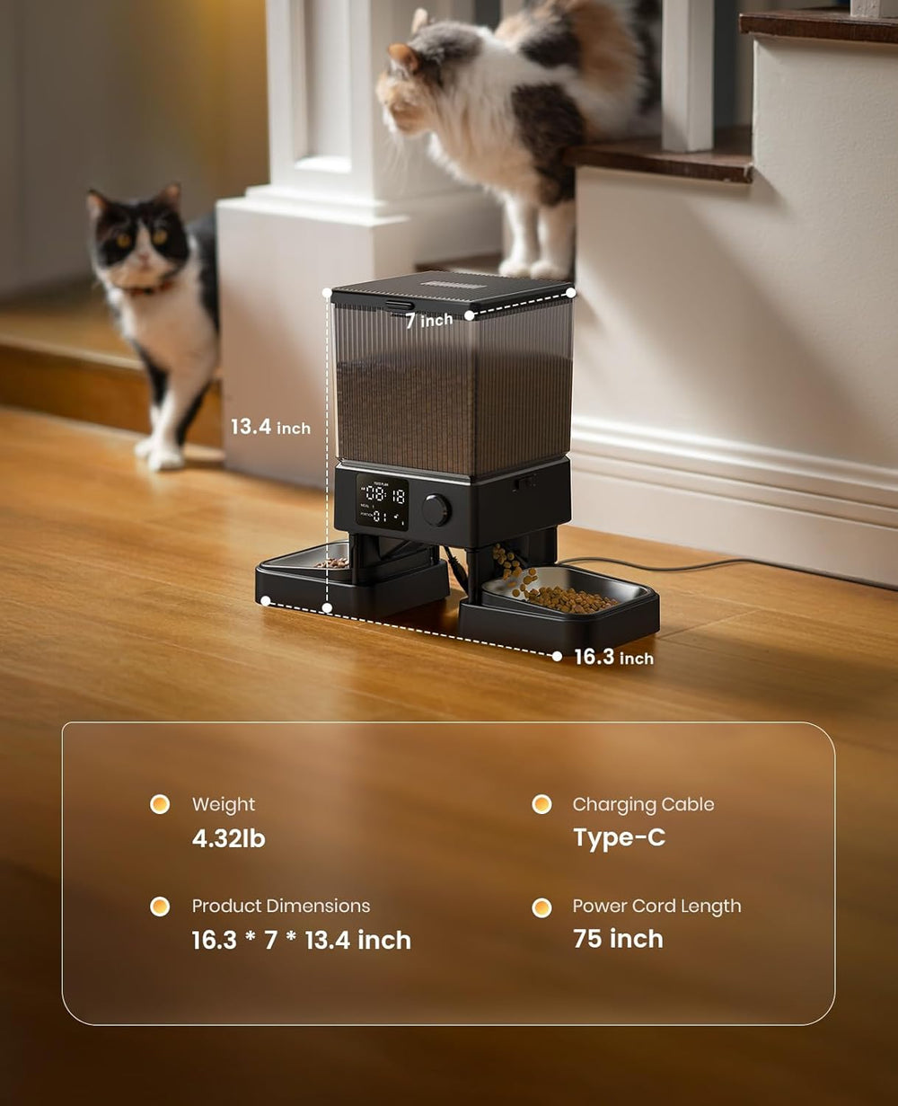 oneisall 5L Futterautomat Katze 2 Napfe, Katzenfutter Automat mit einem Knopf, Einfache Bedienung, Futterspender für Katzen/Hunde, mit Edelstahlschüssel, Voice Recorder, for small/mittlere Haustiere