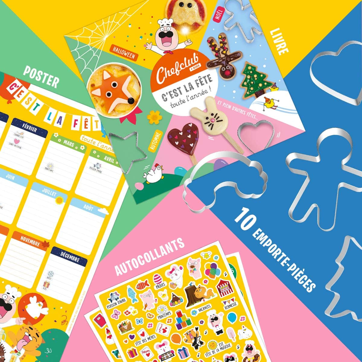 Chefclub Kids - Set de Cuisine Enfant avec 10 Emporte-pièces et Livre de Recettes - Thèmes : Vacances & Occasions Spéciales - Activité Familiale Ludique et Créative - 4 Ans et Plus