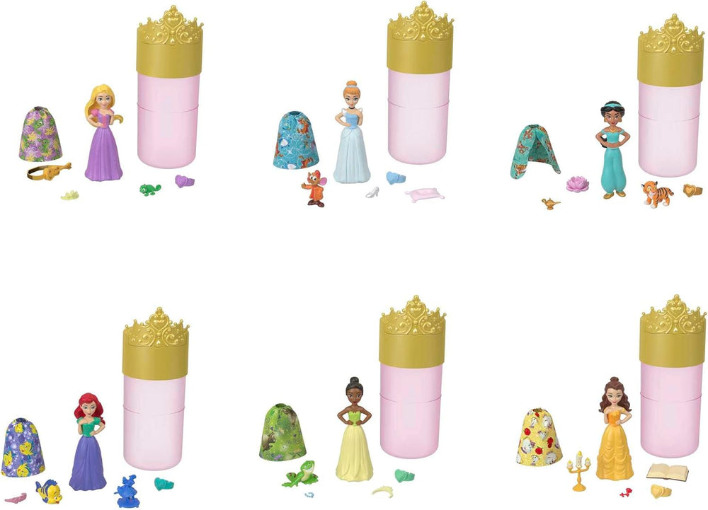 Disney Prinzessin-Spielzeug, Royal Color Reveal-Puppe mit 6 Überraschungen zum Auspacken, Freundschaft-Serie mit einer Figur aines Freundes, von den Disney-Films inspiré