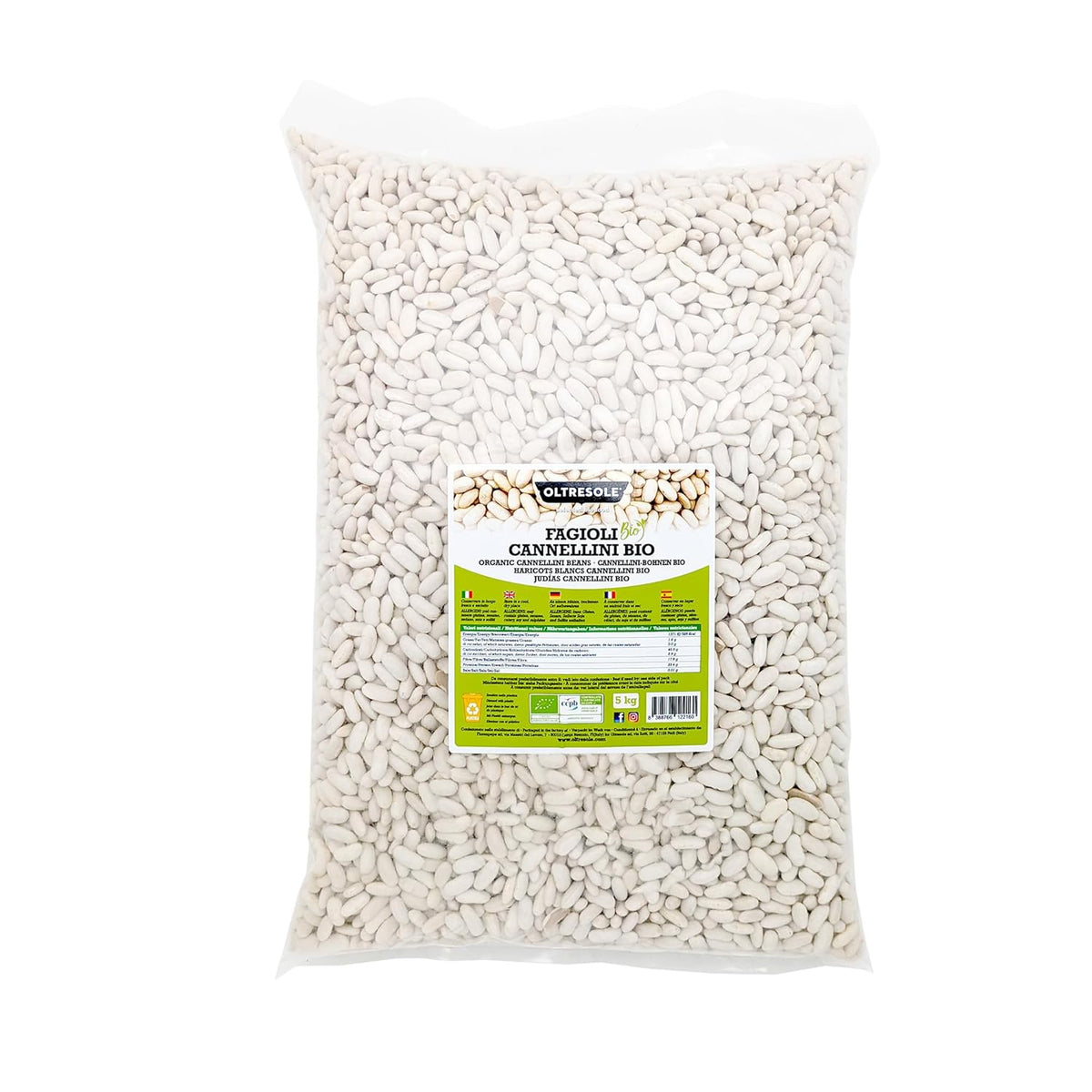 Haricots Cannellini biologiques, 5 kg, légumineuses séchées biologiques issues de cultures contrôlées, riches en fibres, vitamines et minéraux, idéales pour les soupes et les salades, emballage économique