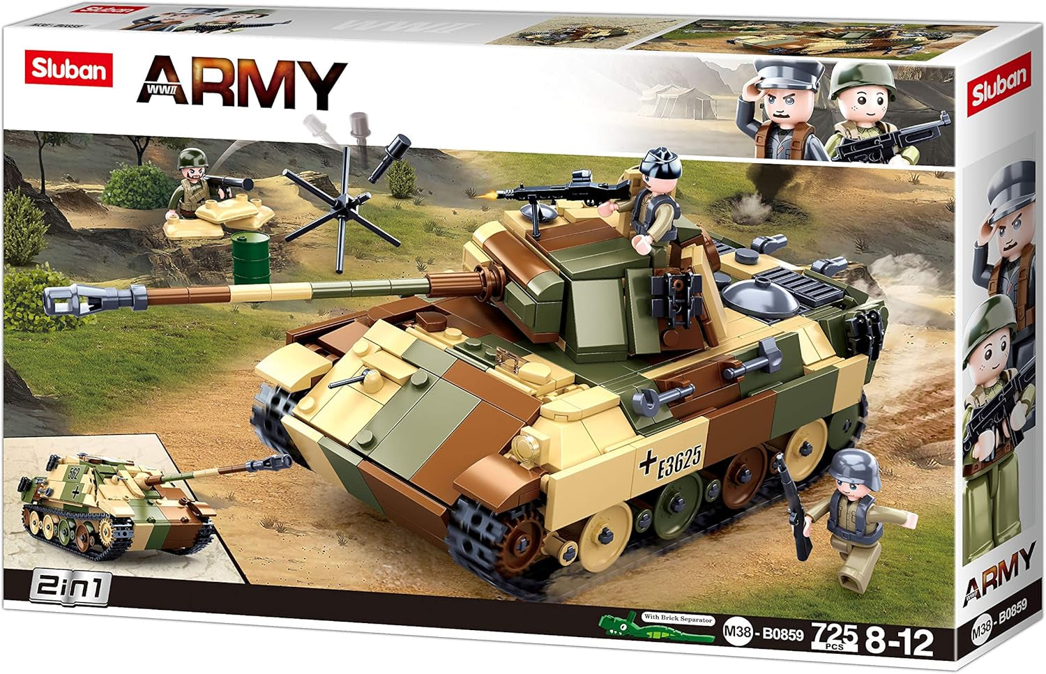 Sluban Klemmbausteine ​​​​WWII - Mittlerer Deutscher Panzer [M38-B0859], Spielset, Klemmbausteine, Soldaten, mit Spielfigur, Army WWII, carie, SL95719