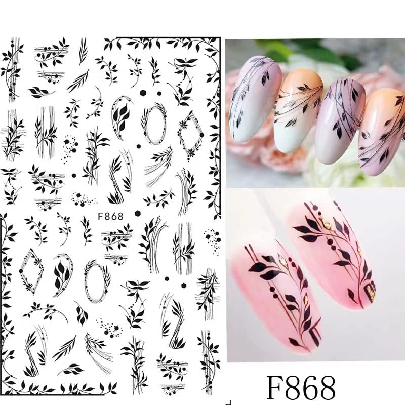 JMEOWIO Nagelsticker Blumen 10 Blatt Nagelaufkleber Selbstklebend Black White Blossom Nail Art Sticker Dekoration Nageldesign Zubehör