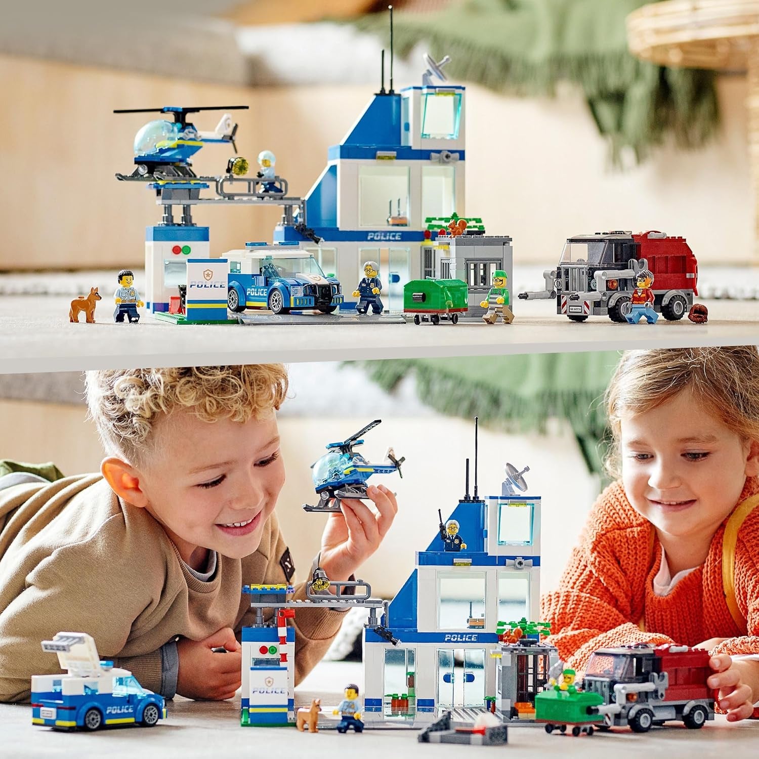 LEGO 60316 Le commissariat de police de la ville avec une voiture de police, une voiture et un hélicoptère, construit dans un bain avec 3 figurines, jeu de police pour garçons et filles à partir de 6 ans, jeu pour enfants