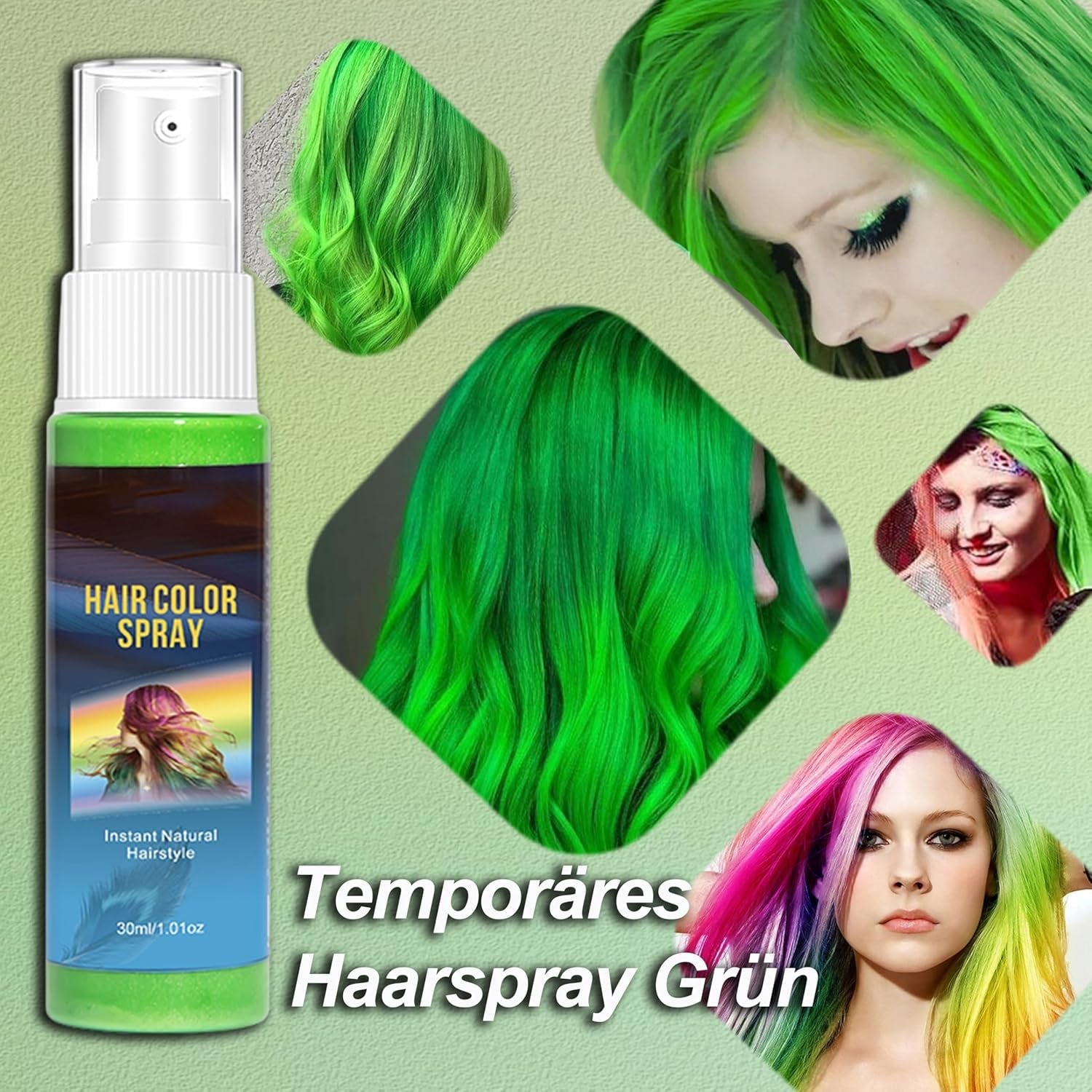 Coloration pour cheveux - Spray de couleur de cheveux vert temporaire de 30 ml, spray de coloration de cheveux temporaire naturel, teinture pour cheveux lavable pour fête cosplay Halloween (vert) Naty Shop Hair Dye