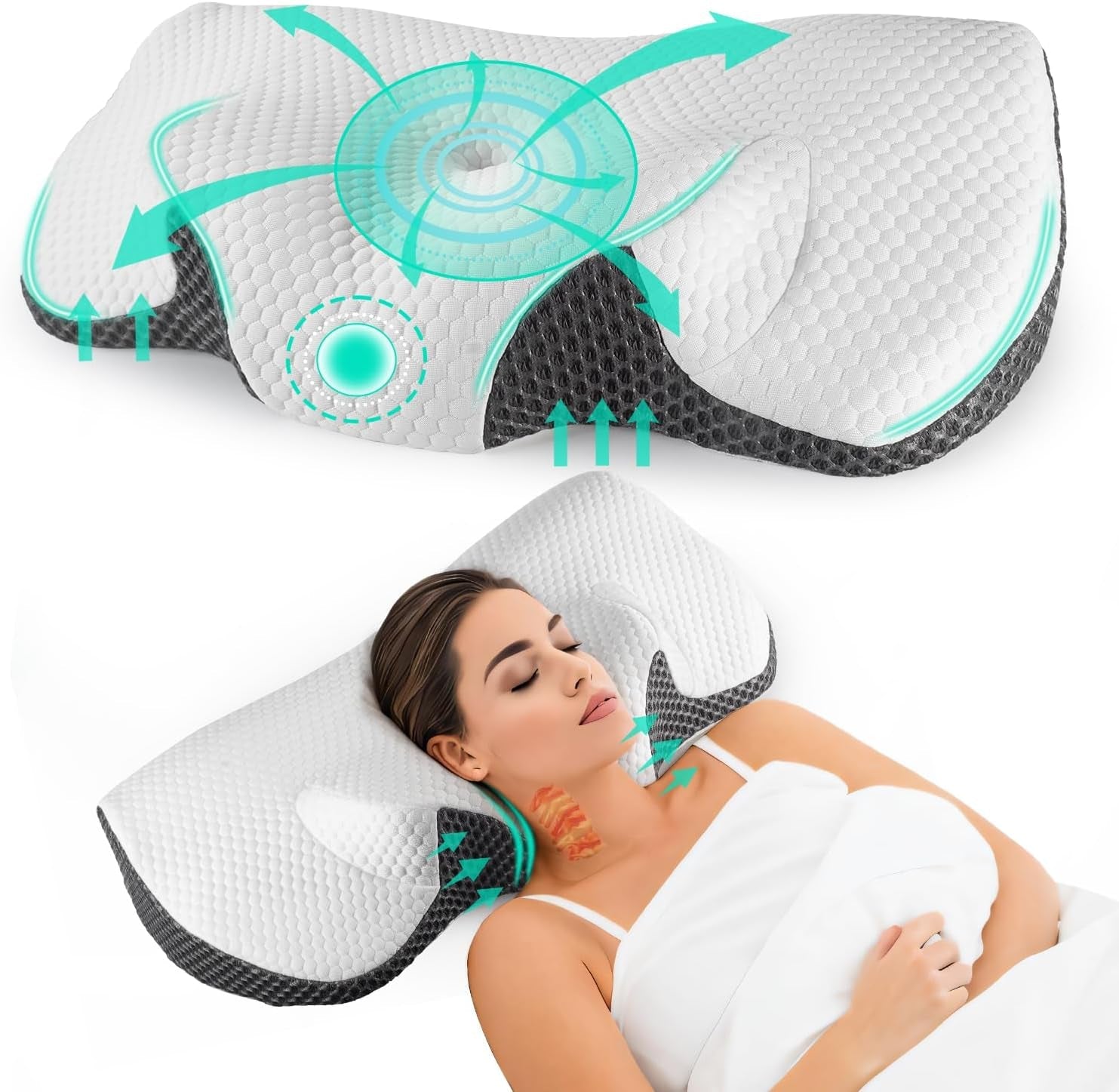 IDEA Oreiller pour douleurs cervicales Oreiller orthopédique en mousse à mémoire de forme Oreiller ergonomique pour un soutien optimal Oreiller anti-ronflement pour le sommeil latéral, dorsal et abdominal Oreillers orthopédiques cervicaux Naty Shop