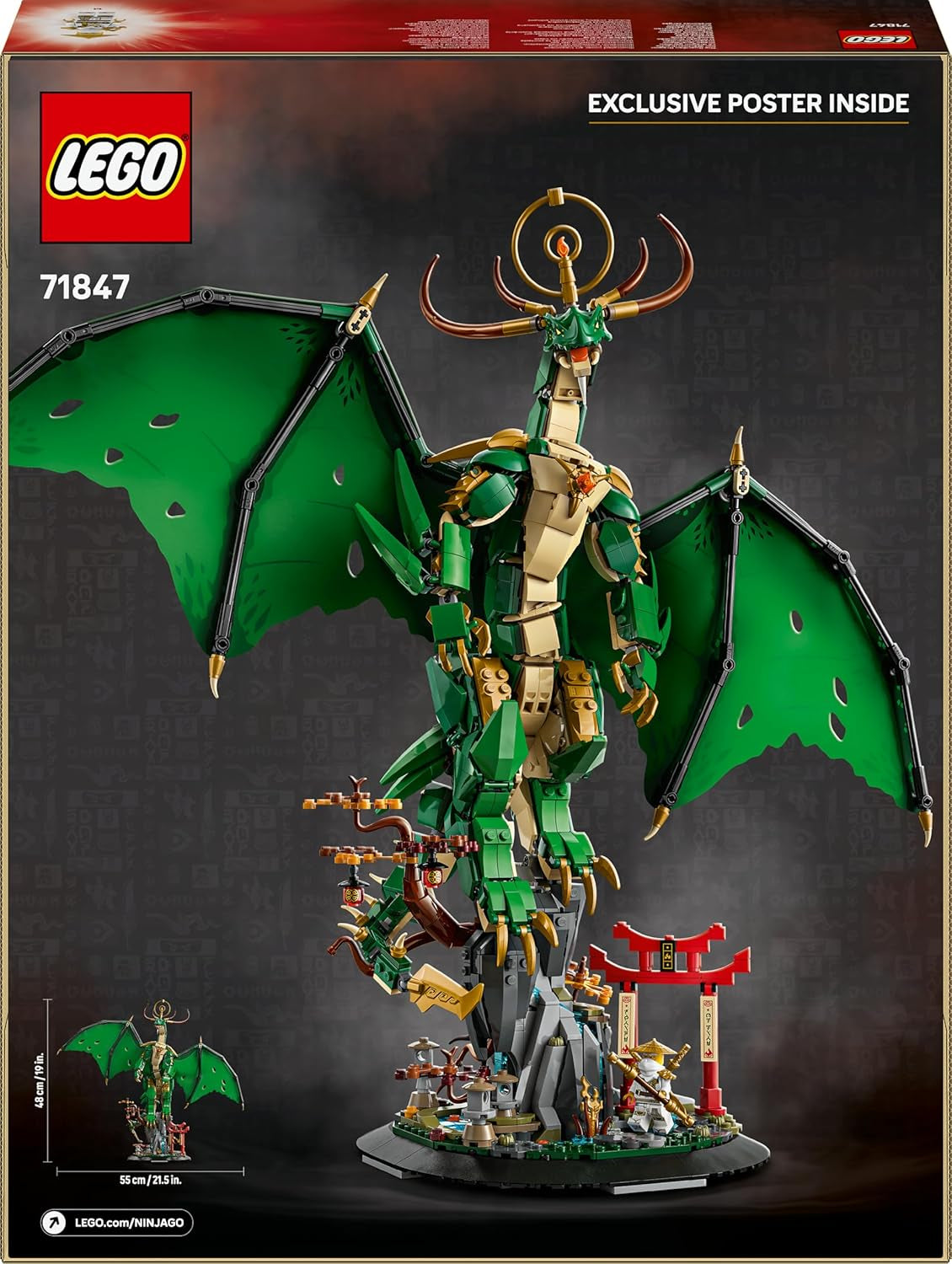 LEGO NINJAGO Wächterdrache Bauset - Avec Drachenfigur, Meister Wu Minifigur & Ständer - Jeu de construction pour jeunes à partir de 14 ans et adolescent 71847