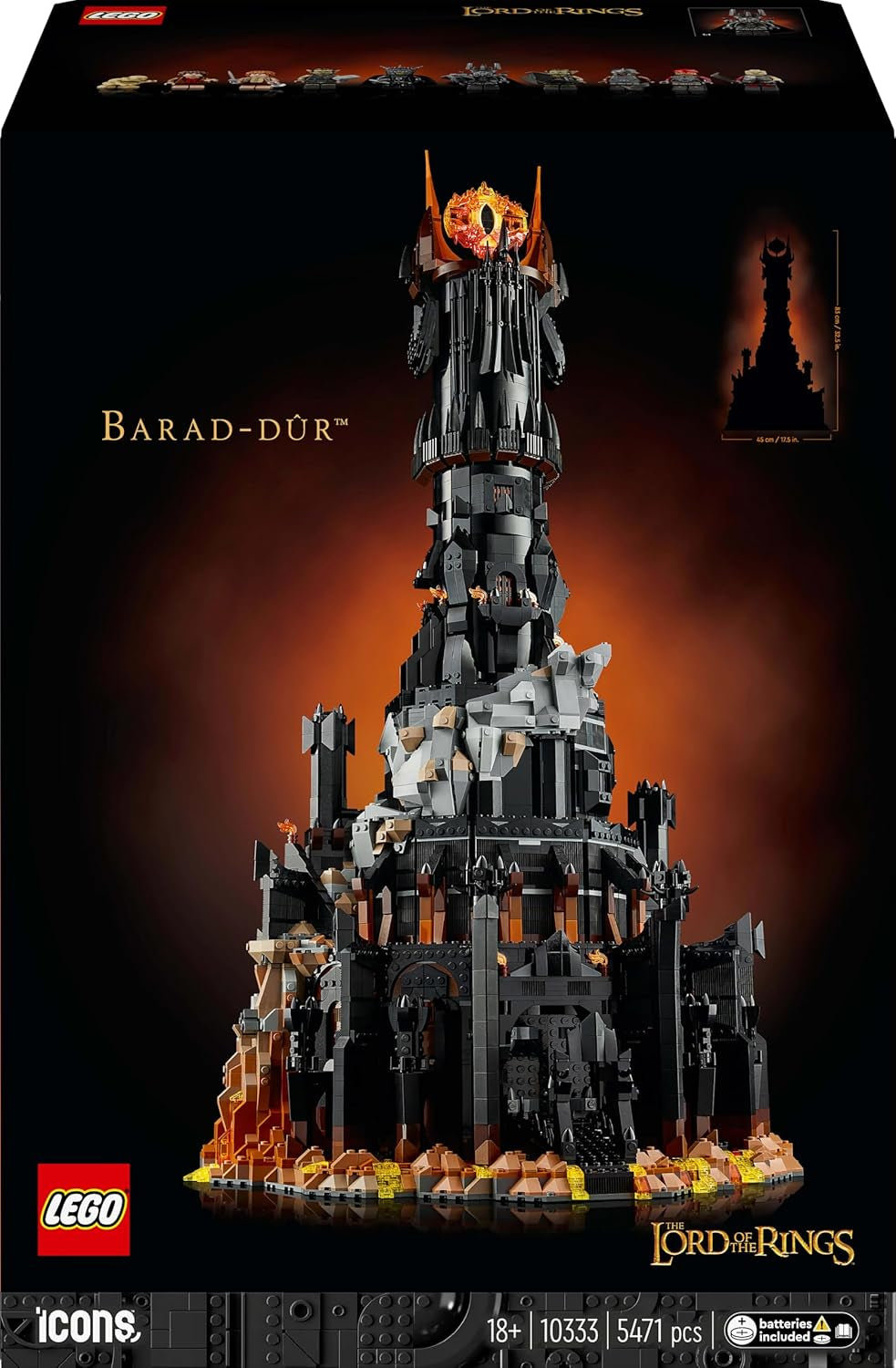 LEGO Icons Stăpânul Inelelor: Barad-Door, set de construcție pentru adulți cu minifigurinele Sauron, Gothmog, Orc, Frodo, Sam și Gollum, Memorabilia filmului, piesă de colecție pentru fani 10333 Seturi de constructie Besuche den LEGO-Store